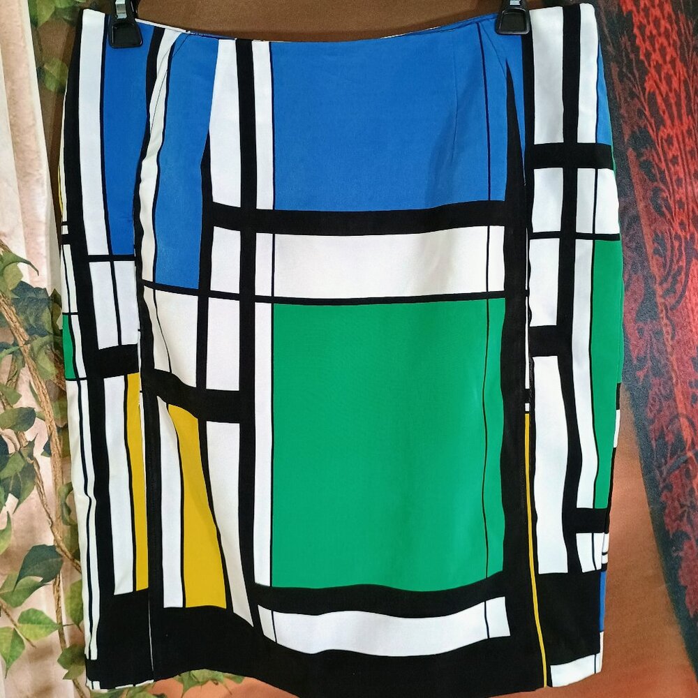 EUC Worthington Sz14 Multicolor Mondrian Abstract Colorblock Skirt Art